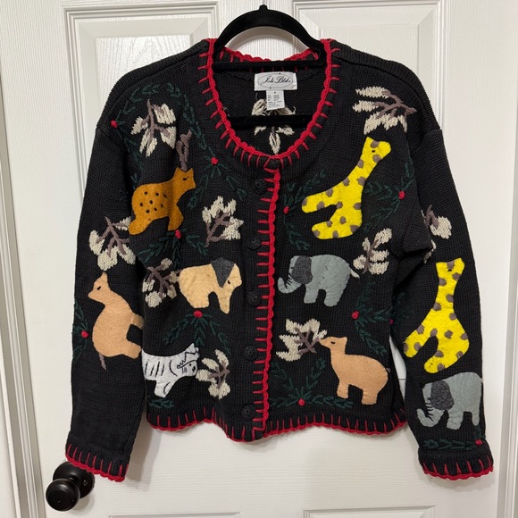 Vintage Sweaters - VINTAGE Jodi Blake one of a kind felt animal cardigan sweater size small